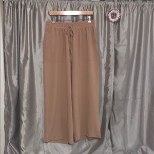 Your Style Women's 1X Tan Wide-Leg Elastic Waist High Waist Loose Fit Pants